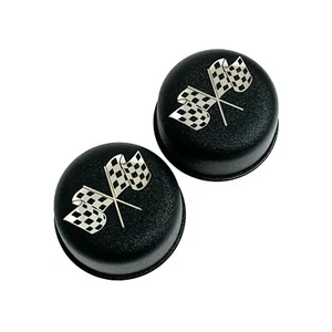 Checkered Racing Flag Black Valve Cover Breathers & Grommets Set - Picture 1 of 4