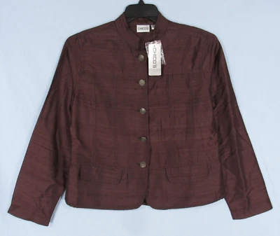 Nuevo con etiquetas Chaqueta CHICO'S Holland MARRÓN Slub Seda BOTÓN-UP Bolsillos Delanteros Talla 1 (US M) Foto 1 de 4