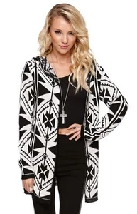 LA HEARTS WOMEN'S/JRS TRIBAL MAXI HOODED CARDIGAN SWEATER NEW  - Picture 1 of 3
