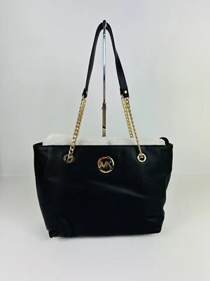 Bolso de mano Michael Kors Fulton grande de cadena de cuero suave negro Foto 1 de 4