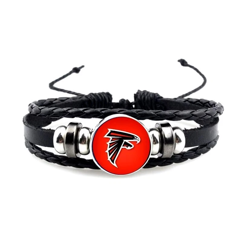 ATLANTA FALCONS BLACK LEATHER BEADED ADJUSTABLE BRACELET W/ GIFT BOX - Image 1 of 1