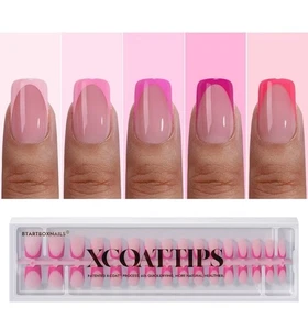 XCOATTIPS Pink French Tip Press On Nails - Short Press On Nails Square KOSTENLOSER VERSAND - Bild 1 von 5