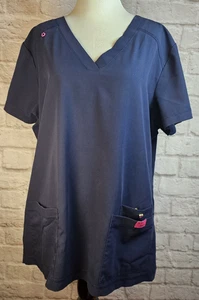Koi by Kathy Peterson Scrub Top Women's XL Navy Blue V-Neck Double Pockets #B101 - Picture 1 of 10
