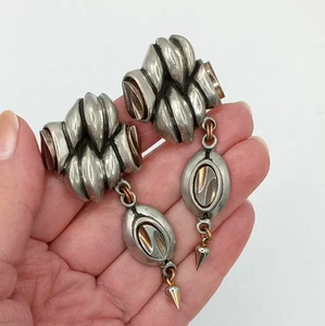 Fahrenheit Silver Tone Mixed Metal Clip-On Dangle Earrings Urban Industrial - Picture 1 of 7