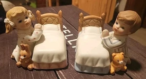 Set Of 2 Vintage Homco Porcelain Girl And Boy Praying At Bedtime Figurines - Picture 1 of 10