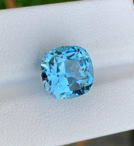 9.70 Carat Cushion Swiss Topaz | 11mm Loose Gem | Vibrant Blue | Brazil Source - Imagen 1 de 10