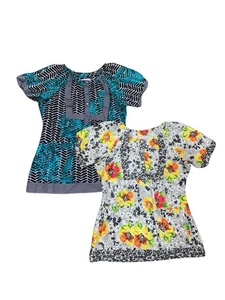 Koi By Kathy Peterson LOT 2 Women’s Floral Cotton Scrub Tops Short Sleeve Sz M - Picture 1 of 13