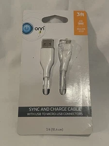 Onn Charger~3 ft~Sync and Charge Cable, With USB to MICRO-USB ~ White - Picture 1 of 1