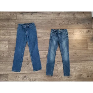 Girls Denim Jeans Skinny Lot of 2 Dark Wash Blue Kids 10 Jeggings Stretchy Pants - Picture 1 of 15