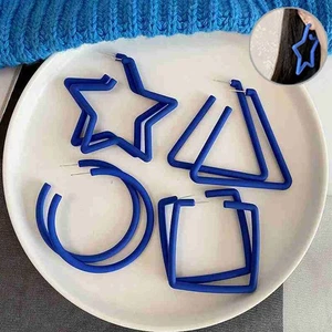 Geometric Blue Hoop Drop Women Gift Party Jewelry Gift Earrings Fashion Jewelry - Picture 1 of 14