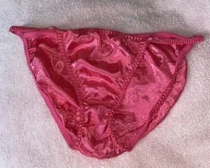 Vtg Joe Boxer Satin String Bikini Panties SZ 9 Dark Pink Signature Smily Faces - Picture 1 of 4