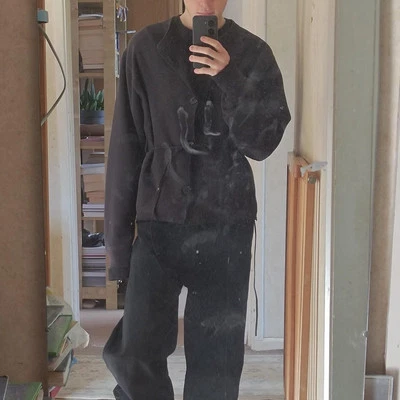 Handmade Cropped Boxy Upcycled Cardigan -placket From Rick Owens Bolans Fabric  - Image 1 of 4