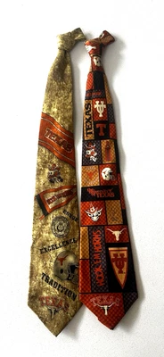 2 gravatas Texas Longhorns 100% seda futebol americano NCAA vintage - Imagem 1 de 4
