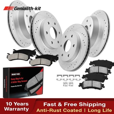 305mm Front & Rear Drilled Rotors Brake Pads For Chevy Silverado GMC Sierra 1500 Foto 1 de 4