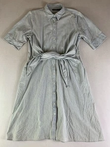 LAUREN RALPH LAUREN Chambray Dress Womens 16 Blue Tie cottagecore Button up - Picture 1 of 8