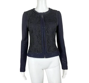 ST. JOHN COUTURE Strick & Spitze Jacke dunkelblau / schwarz Größe 2 - NTSF - Bild 1 von 9