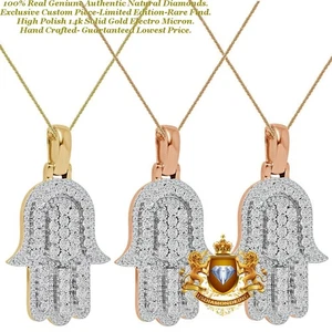 Real Genuine Natural Diamond 0.66 Cwt. Hamsa Hand of Fatima Charm Pendant Chain - Picture 1 of 17
