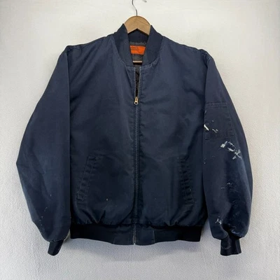 Chaqueta Bomber Cintas De Colección Para Hombre XL Azul Marino Cremallera Acolchada Forrada Pintura Desteñida Foto 1 de 4