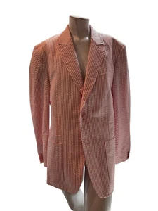 Robert Graham Men's Blazer 42R Pink Cotton Seersucker Striped Two Button - Picture 1 of 9