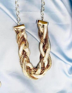 Avon Shiny 4 Strand Gold and Silver Tone Braided Statement Necklace - Picture 1 of 4