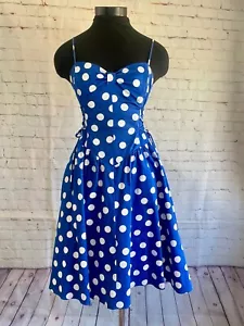Betsey Johnson Runway Royal Blue Cotton Polka Dot Corset Dress Size 4 - Picture 1 of 9