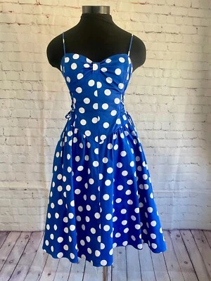 Vestido Corsé Betsey Johnson Pasarela Azul Real Algodón Lunares Talla 4 Foto 1 de 4