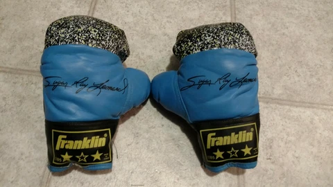 Vtg 1980 RARE Blue Franklin Youth 1785 Sugar Ray Leonard Signature Boxing Gloves Cover