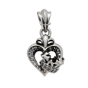 CROWN HEART WHITE Cz 925 STERLING SILVER BIKER GOTHIC ROCKABILLY PENDANT db-007w - Picture 1 of 3