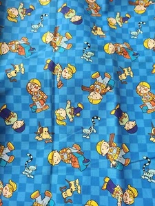 NOS Bob The Builder Fabric Pilchard Cat Scruffty Dog Cranston Blue Check  0.7yd - Picture 1 of 4