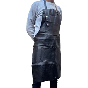 Genuine Leather Butcher Aprons Barber Restaurant Chef BBQ Woodwork Aprons - Picture 1 of 10