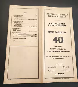 1954 Louisville & Nashville Railroad Railway RR Company #40 Timetable R180 - Picture 1 of 13