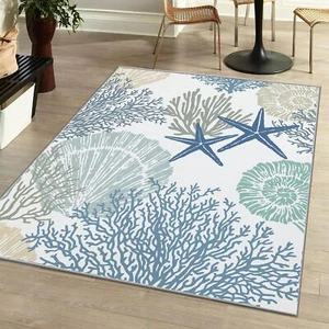 Tritard Coastal Area Rugs Nautical Beach Themed Non-Slip Machine Washable Rug... - Picture 1 of 7