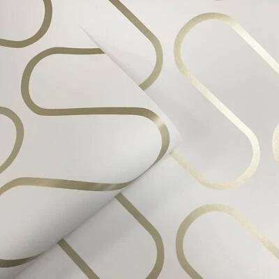 Papel pintado líneas curvas geométricas ondas metálicas Catherine Lansfield 206504 dorado Foto 1 de 4