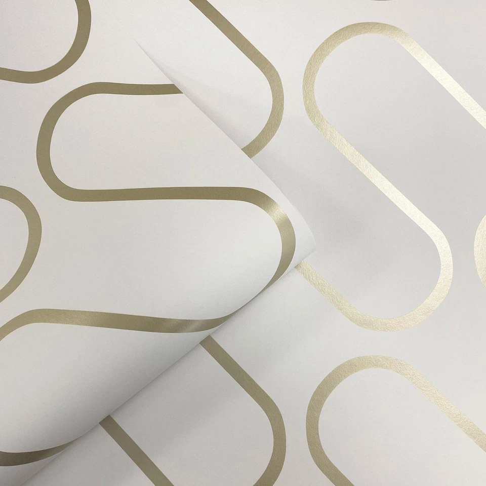 Papel pintado líneas curvas geométricas ondas metálicas Catherine Lansfield 206504 dorado Foto 1 de 4