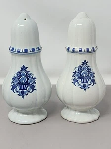 Vintage Ceramic Salt & Pepper Shakers White & Blue Floral Design - Picture 1 of 8