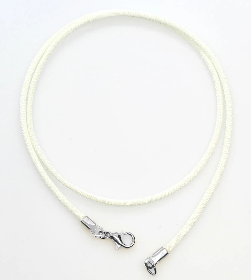 Collar con cordón de seda satinado blanco marfil cierre de plata/oro de 16" a 30" de largo Foto 1 de 1