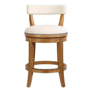 Pasha 26 in. Counter-Height Pecan Finish Mid-Back Wood Bar Stool with Cream Seat - Picture 1 of 4