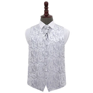 DQT Tejida Floral Plata Hombre Chaleco de Boda y Cravat Set S-5XL - Imagen 1 de 4