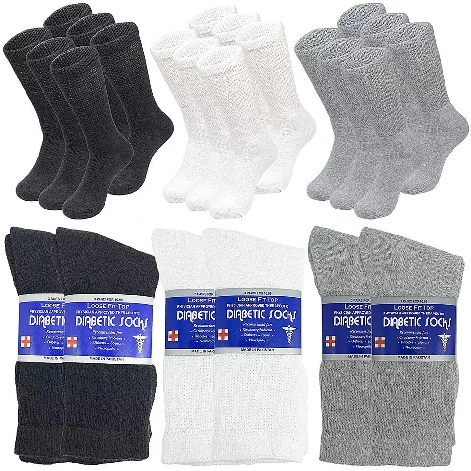 12 Pairs Mens Diabetic Crew Socks Health Circulatory Cotton Size9-11,10-13,13-15 - Image 1 of 4