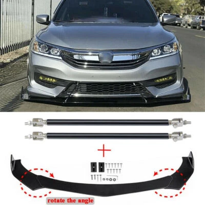 Alerón divisor de labios para parachoques delantero brillante + varillas de puntal A+ para Honda Accord Civic Foto 1 de 4