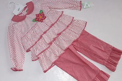 Conjunto Petit Ami Niñas Talla 4T 2 Piezas Top Volantes Poinsettia Nuevo con Etiquetas Pantalones  Foto 1 de 4