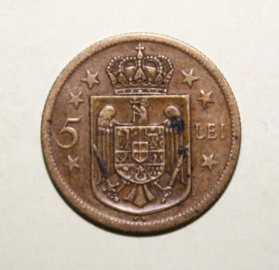 S3 - Romania 5 Lei 1930-KN Very Fine Nickel-Brass Coin - King Mihai I - Image 1 of 2