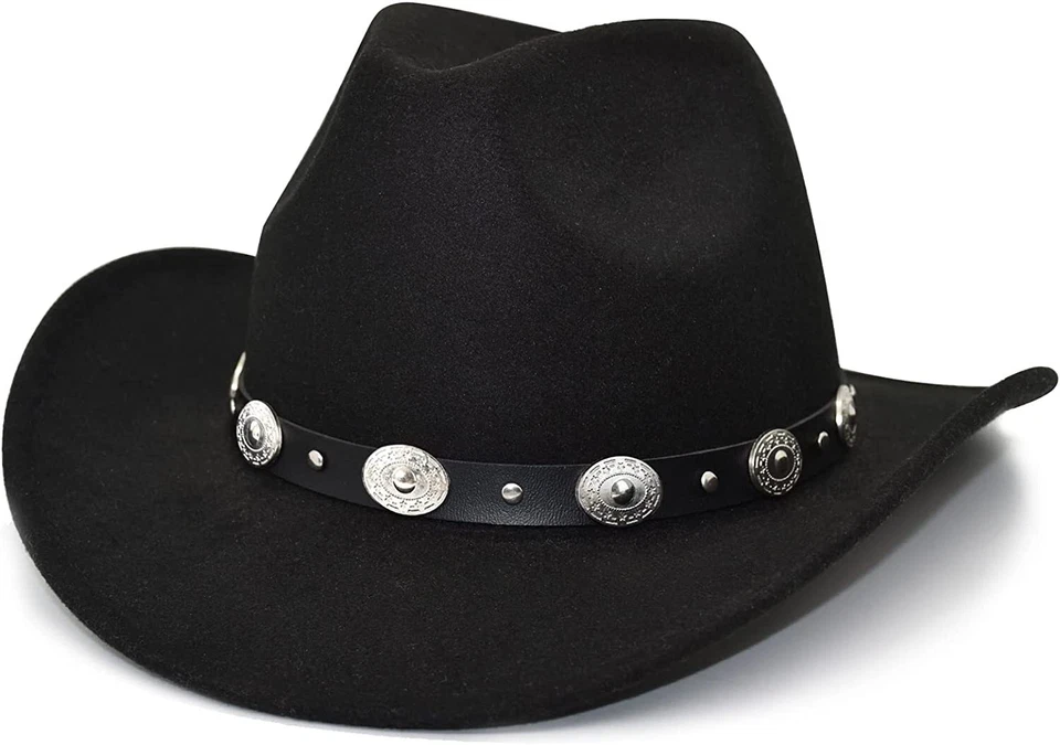 Western Cowboy, Cowgirl Hat, Silver Strap, Men Women Retro Wide Brim, Adjustable - Image 1 of 4