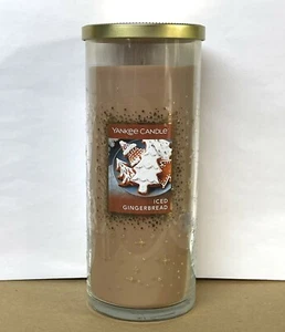 Yankee Candle ICED GINGERBREAD Large 20 oz PERFECT PILLAR CANDLE Decorated Glass - Picture 1 of 4