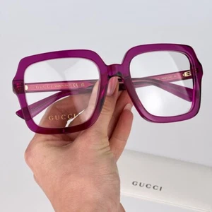 Lunettes de vue femme Gucci transparentes fuchsia démo carrées GG1318O 003 NEUVES - Photo 1 sur 13