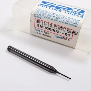 SP3 Diamond-Coated Carbide Ball End Mill 0.8mm 2FL 1.6mm x 3mm x 50mm EM100803 - Picture 1 of 1