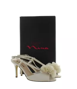 Touch of Nina Women's Fanci Satin Mid Heel Slingback Sandals - Ivory - Size 7 - Picture 1 of 7