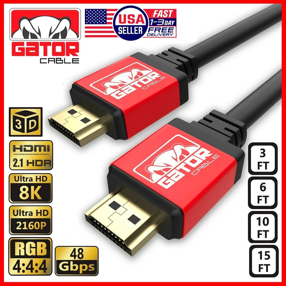 HDMI Cable 8K UHD 2.1 HDTV 3D 2160P HDR 120Hz 48Gbps Dolby HDCP 2.2 RGB 4:4:4 - Image 1 of 4