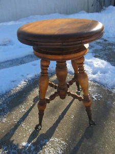 Antique Holtzman piano stool, glass claw feet. USED W/ FLAWS. FOR PARTS AS IS - Picture 1 of 12