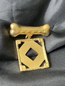 Vintage Dog Pet Photo Frame Brooch Pin Dangle Gold Brushed Tone By JJ 1.5" - Picture 1 of 6